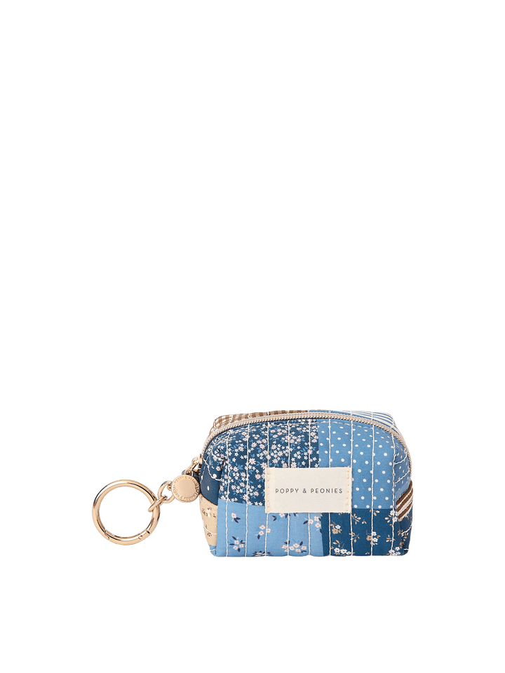 Tag Along Charm in Navy Patchwork with gold-tone O-clasp keyring