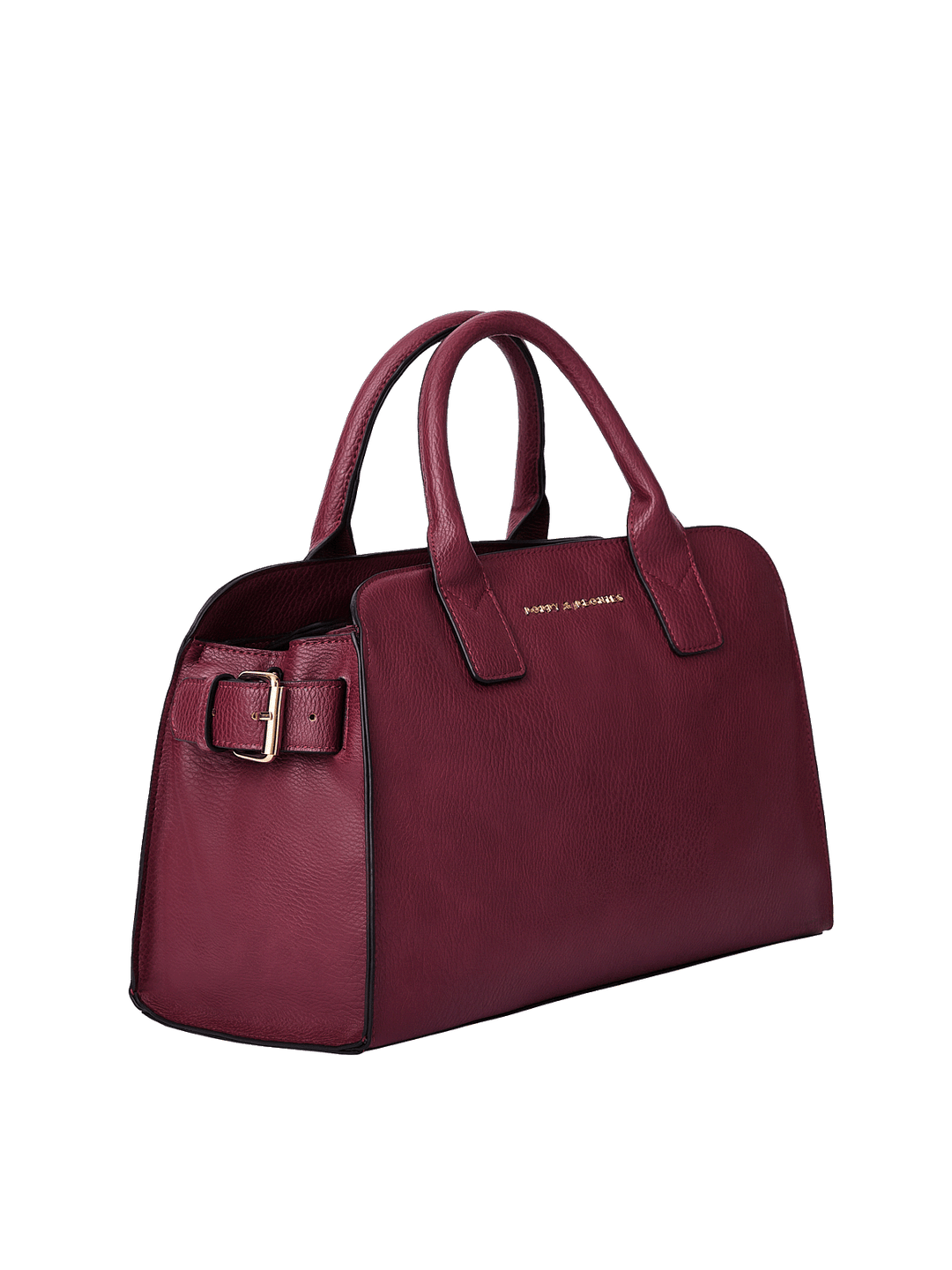 Side profile of the Mini Uptown Tote in Berry showing structured silhouette and spacious design
