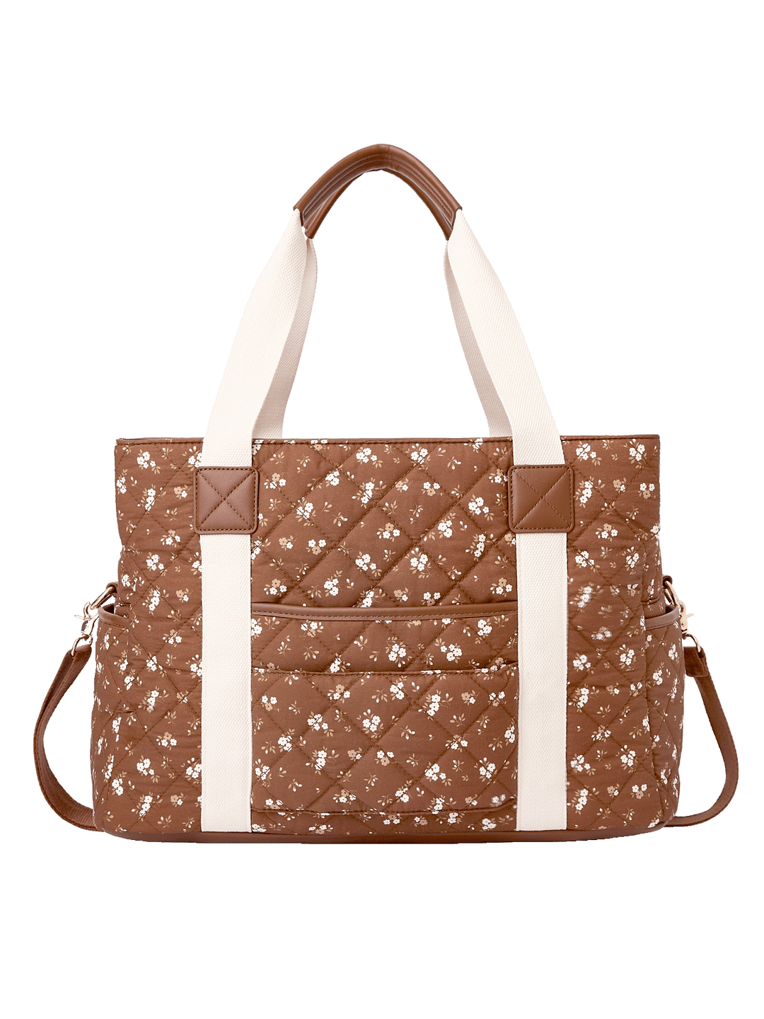 Back view of Mini Voyager tote in Brown Floral with trolley sleeve