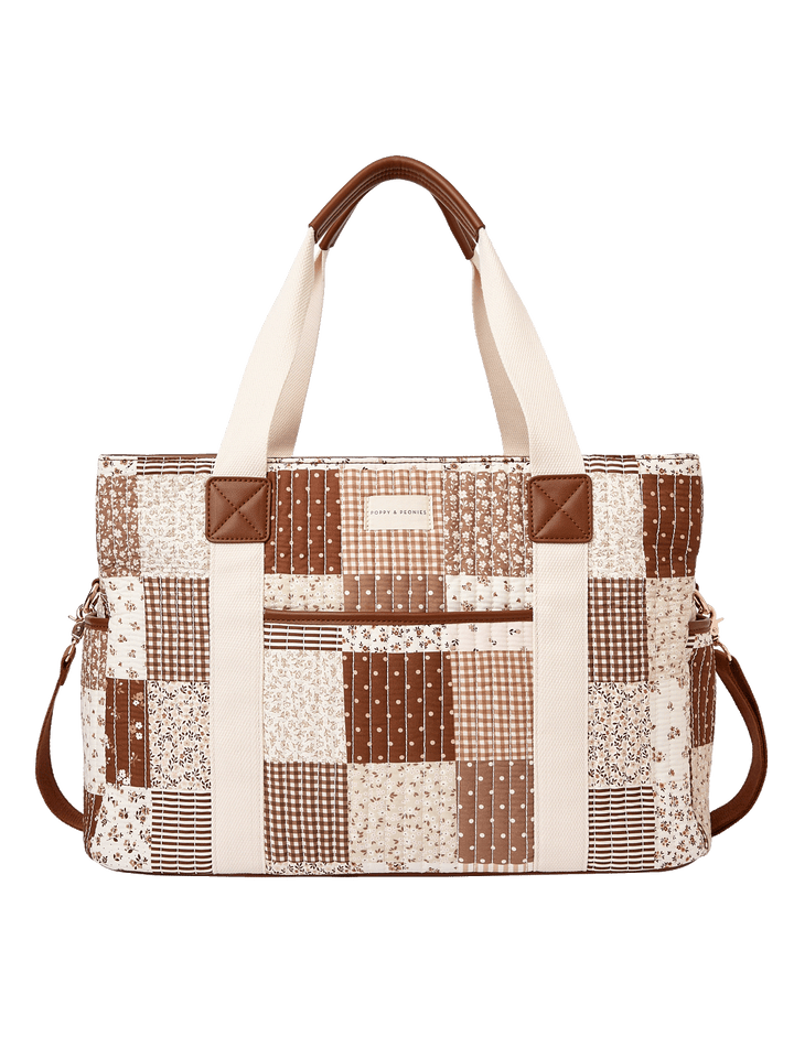 Mini Voyager tote in Brown Patchwork with removable crossbody strap