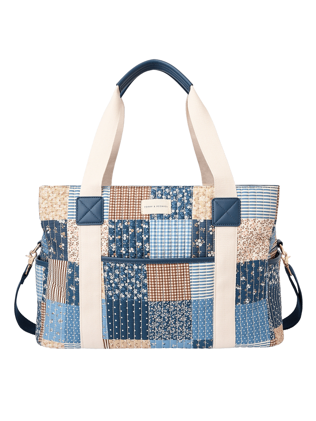 Mini Voyager tote in Navy Patchwork with removable crossbody strap