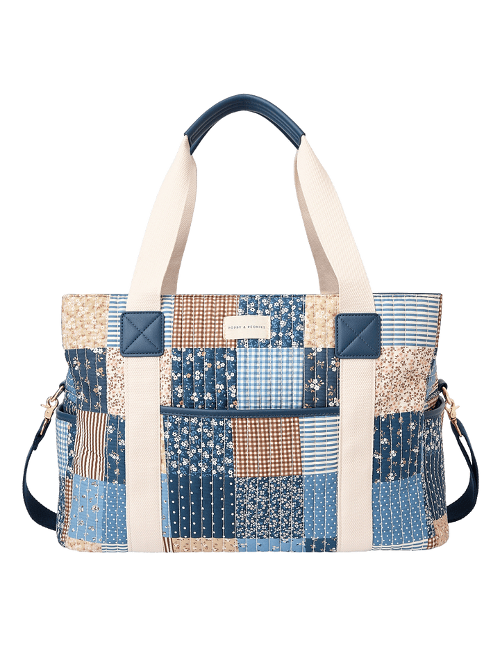 Mini Voyager tote in Navy Patchwork with removable crossbody strap