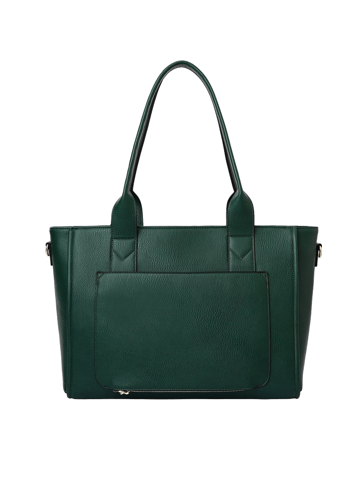 Back view of Multitasker tote in Heritage Green with trolley sleeve