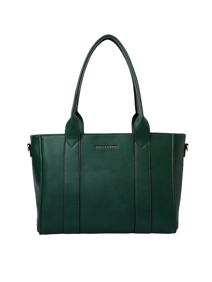 Front view of Multitaskter tote in Heritage Green