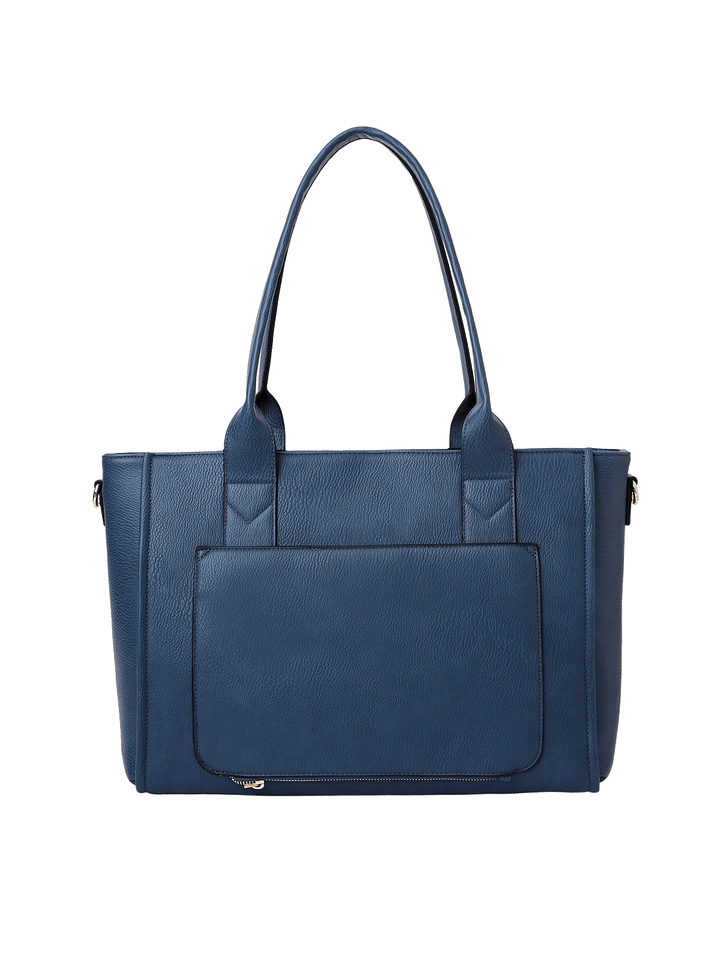 Angled side view of Multitasker tote in Navy