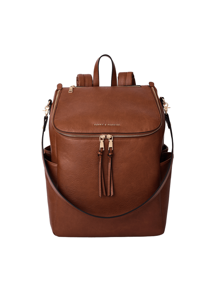 Poppy & Peonies Carryall Backpack in Chestnut with Removable Crossbody Strap. 