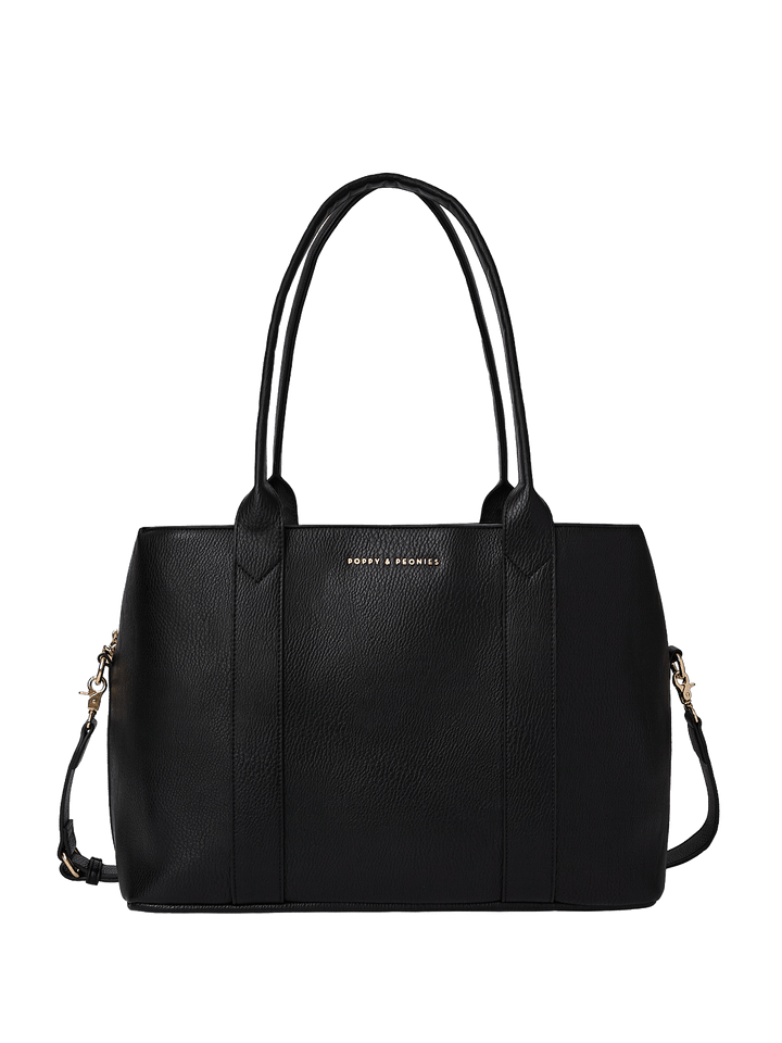 Black vegan leather duffle bag