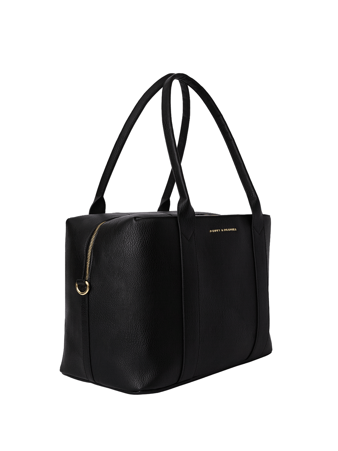 Black vegan leather duffle bag