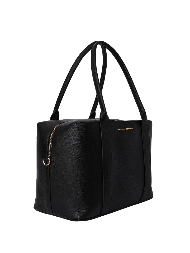 Black vegan leather duffle bag