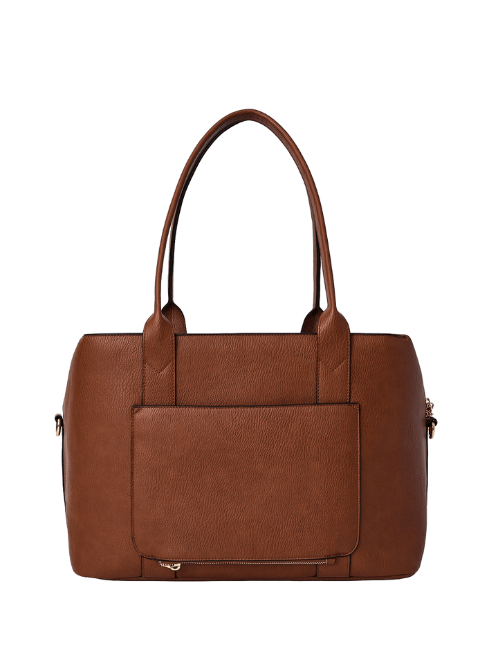 Brown handbag with a trolley sleeve