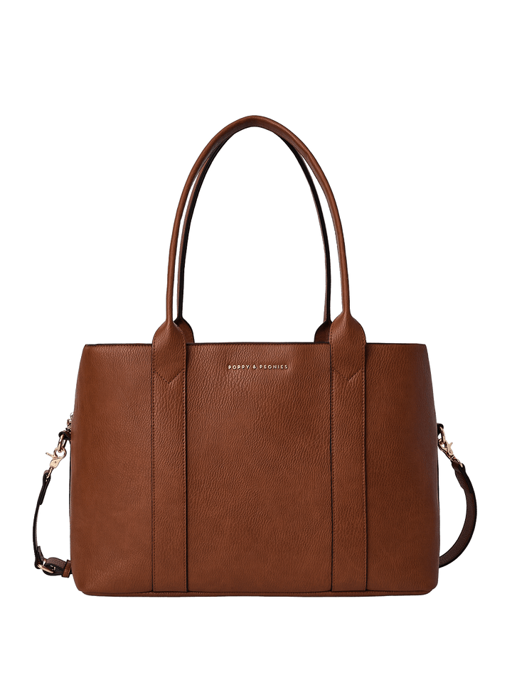 Brown vegan leather duffle bag