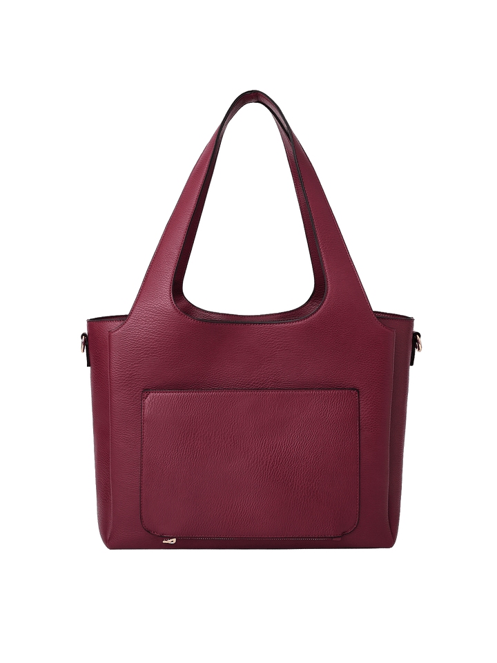 Poppy & Peonies The Companion Tote in Berry back view, featuring the exterior trolley sleeve pocket and structured silhouette.