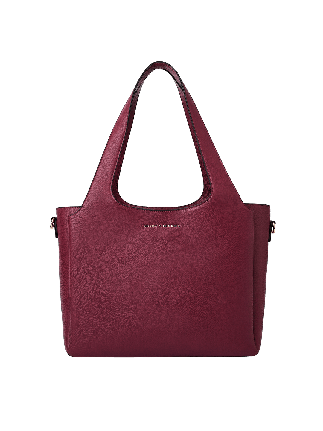 Poppy & Peonies The Companion Tote in Berry front view, featuring a structured silhouette, top handles and signature gold-tone logo.
