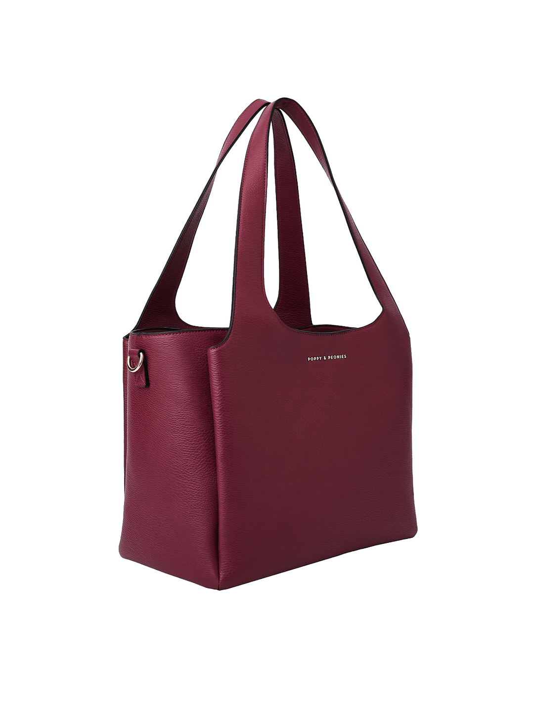 Poppy & Peonies The Companion Tote in Berry angled side view, highlighting the structured shape, top handles and spacious profile.