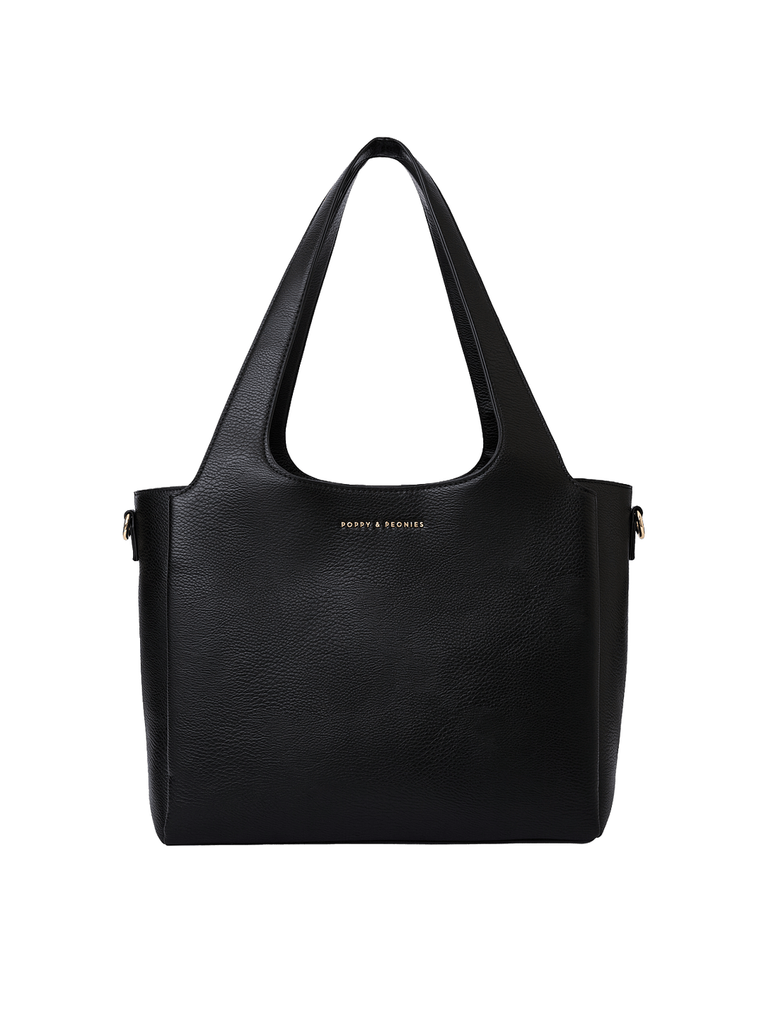 Poppy & Peonies The Companion Tote in Black front view, showcasing its structured silhouette and roomy everyday design.