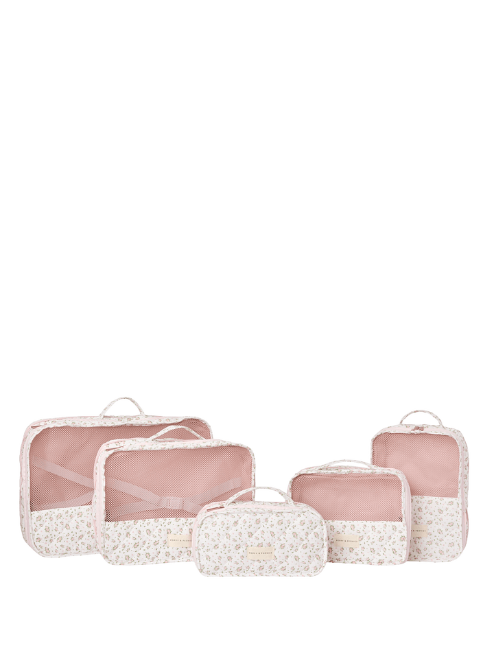 Set of pink and white floral packing cubes