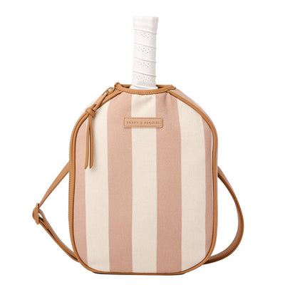 Poppy and Peonies Pickleball Paddle Holder in camel stripe