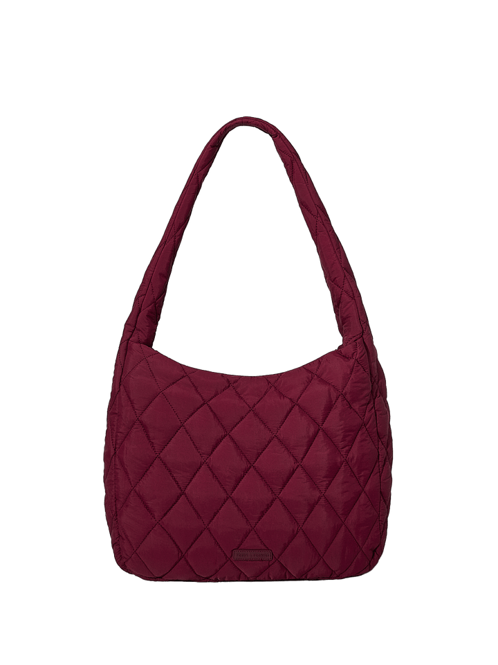 Quilted berry coloured hobo bag 