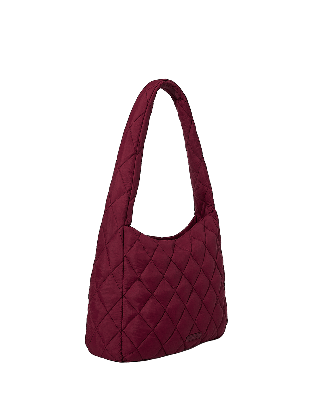 Quilted handbag with a diamond pattern on a transparent background