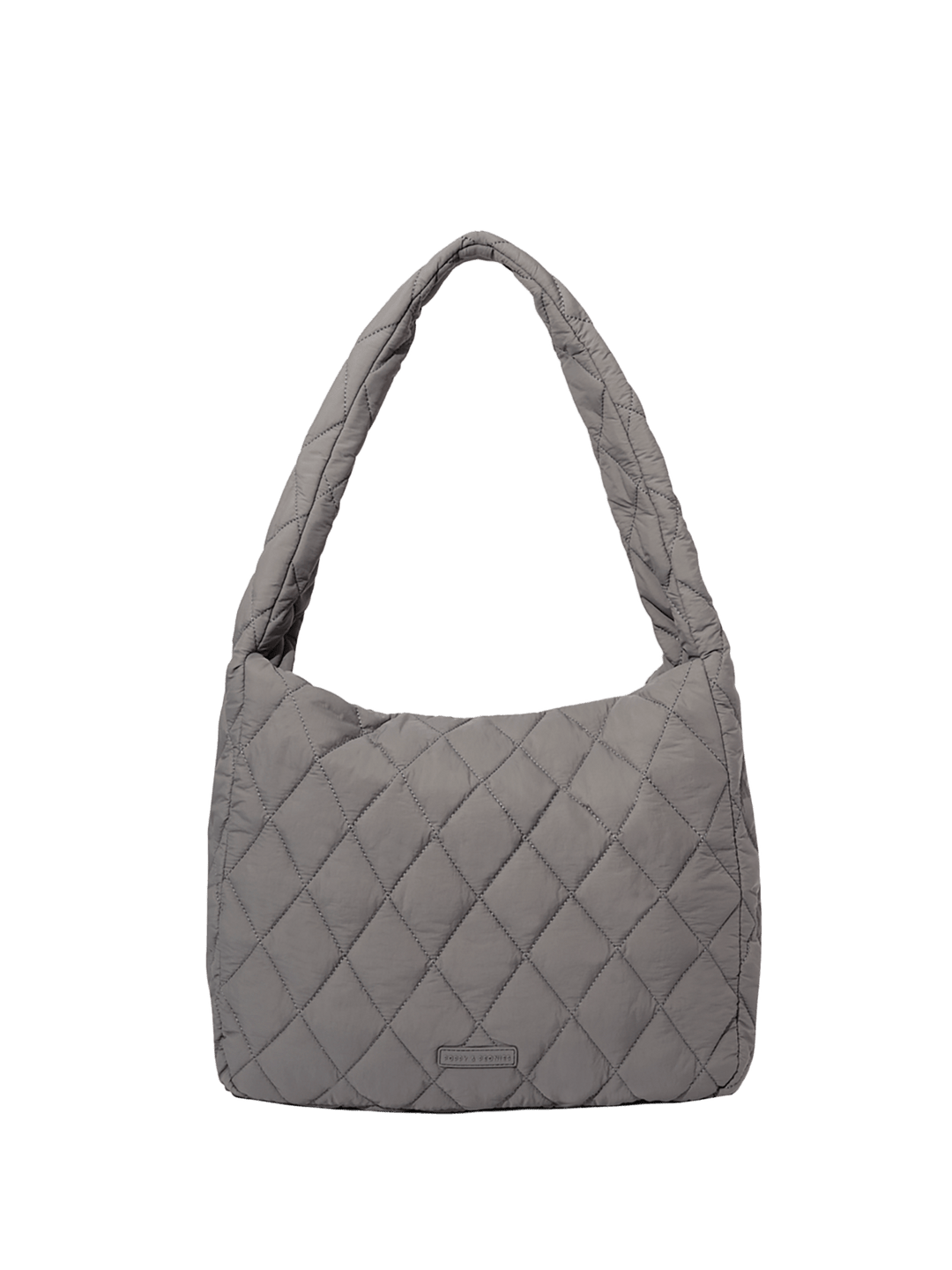 Quilted grey hobo bag on a transparent background