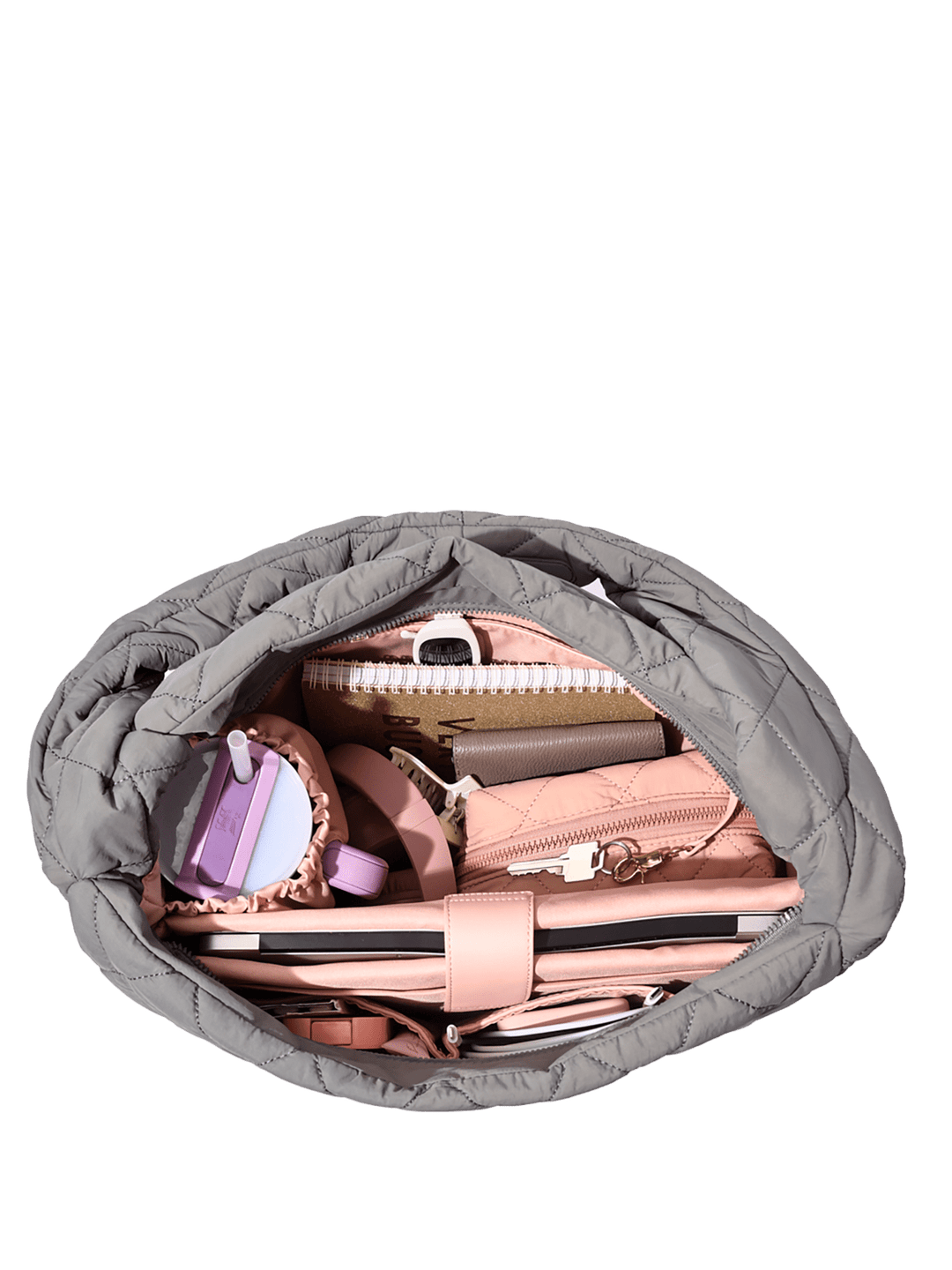 Interior of a grey hobo bag 