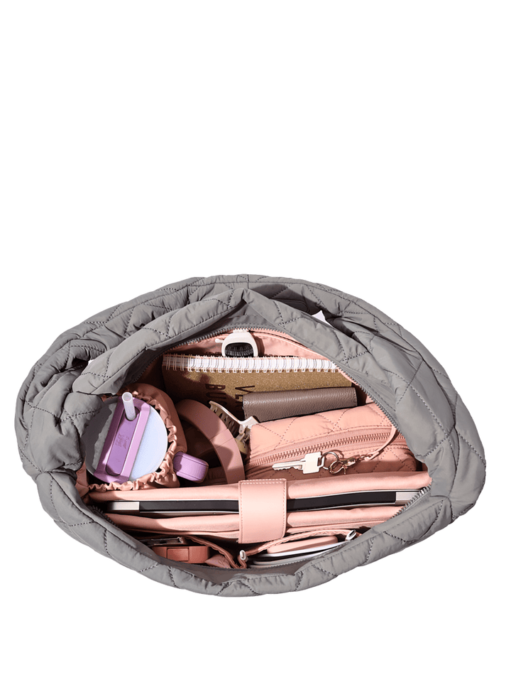 Interior of a grey hobo bag 