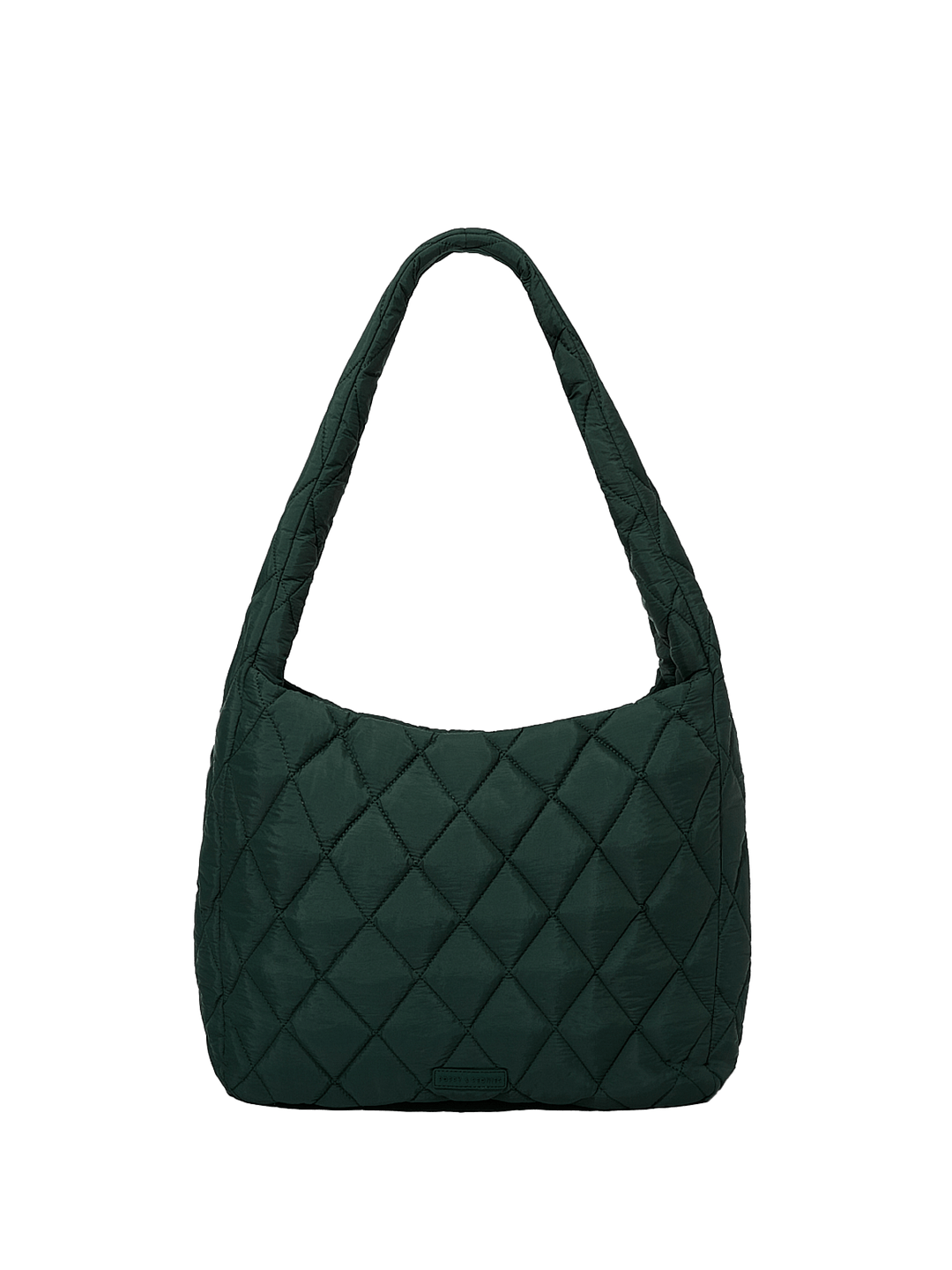 Green quilted hobo bag on a transparent background
