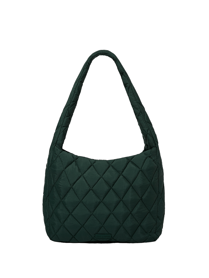 Green quilted hobo bag on a transparent background