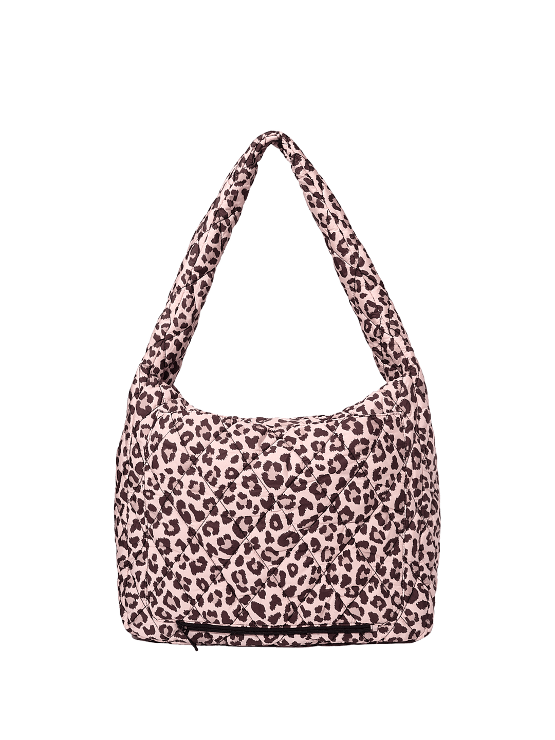 Quilted leopard print handbag on a transparent background