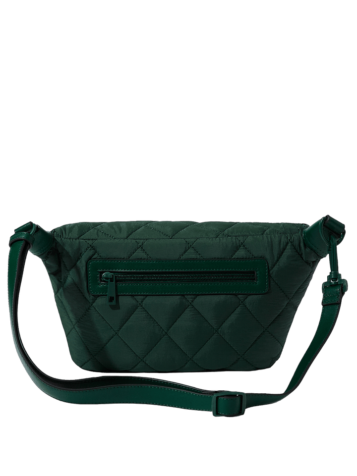 Green quilted handbag with a strap
