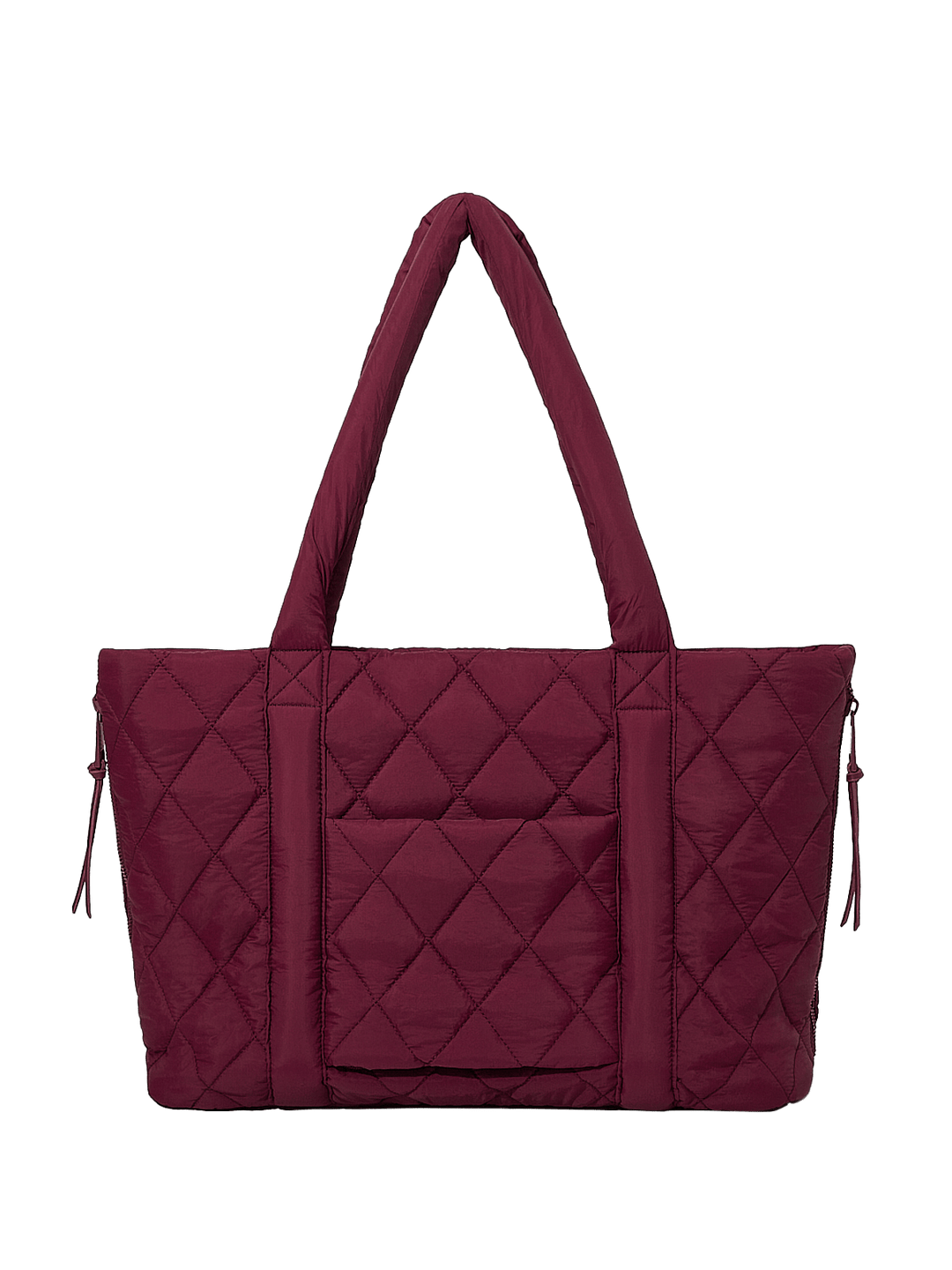 Berry coloured quilted tote bag on a transparent background