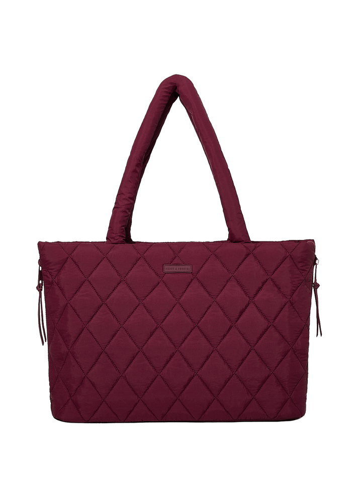 Berry coloured quilted tote bag