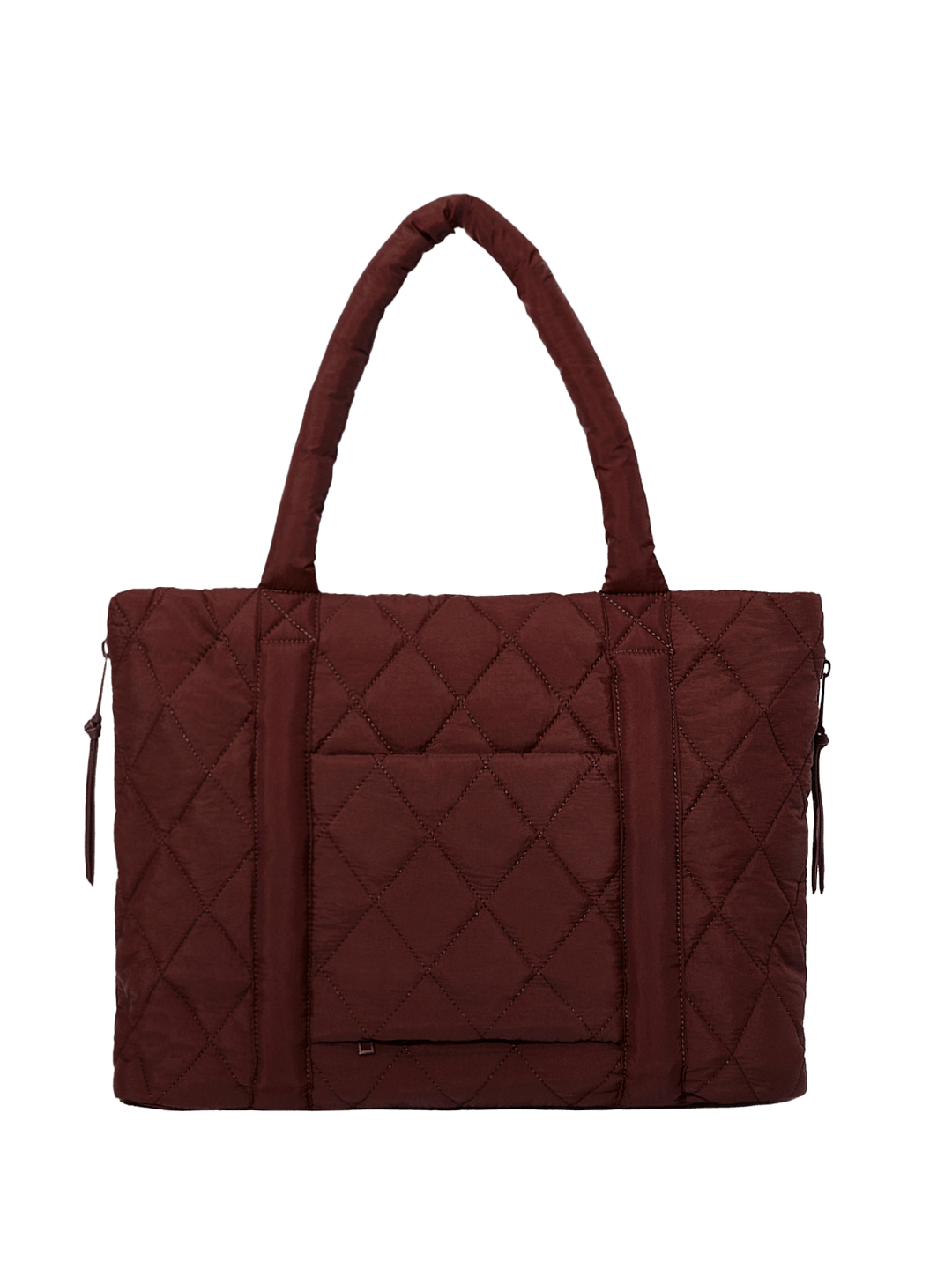 Quilted brown tote bag with a trolley sleeve