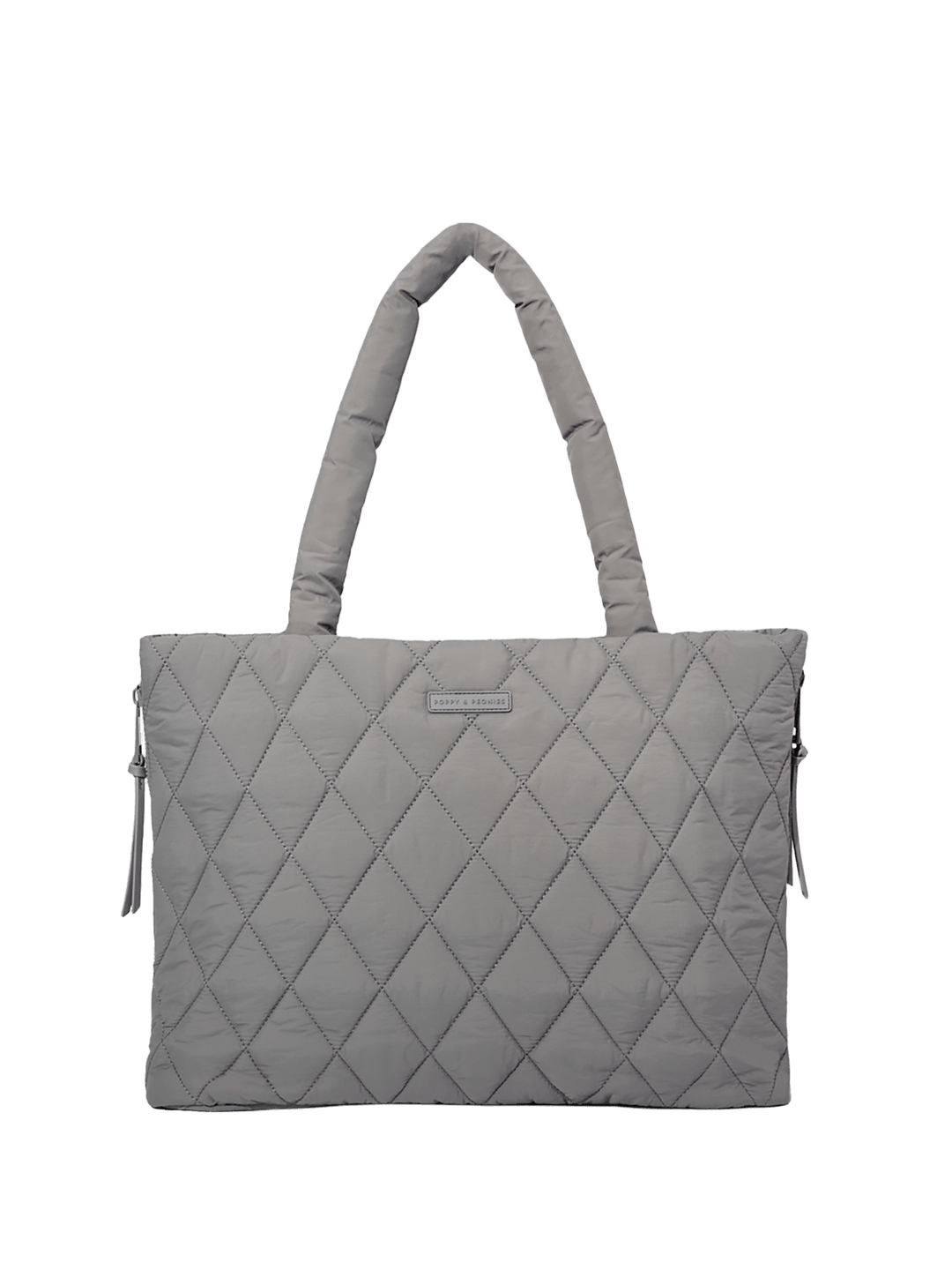 Gray quilted tote bag on a transparent background