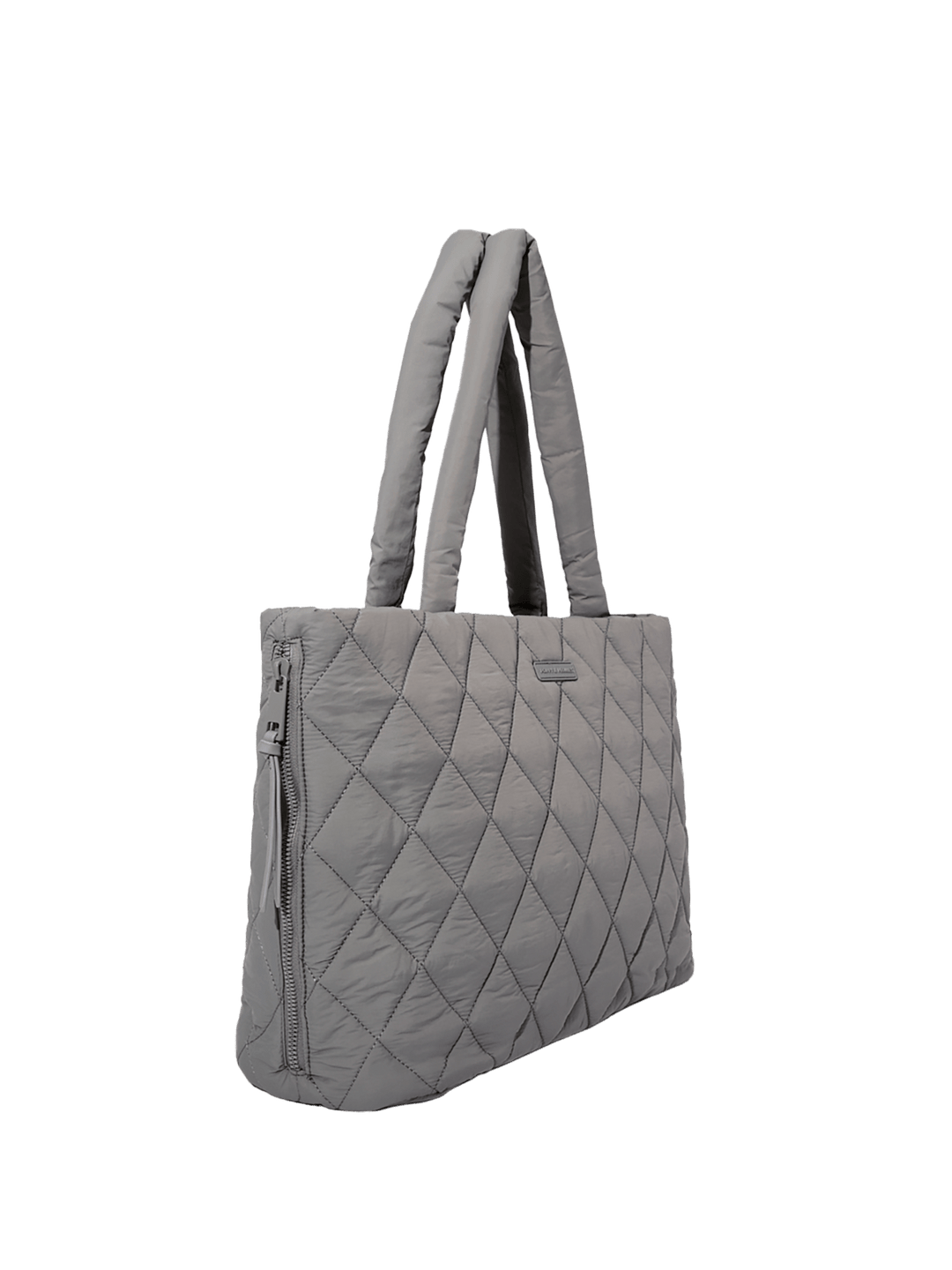 Gray quilted tote bag on a transparent background