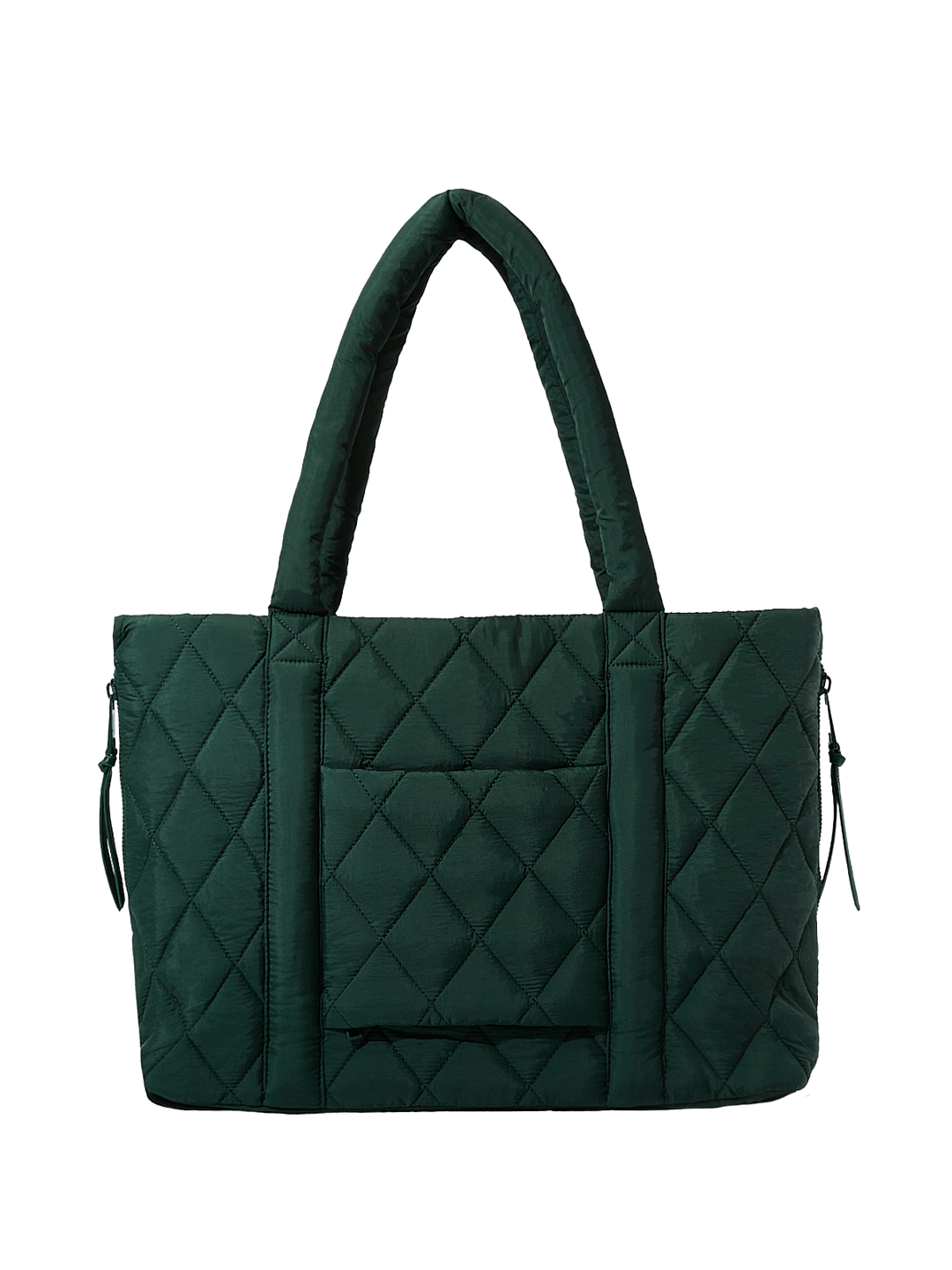 Green quilted handbag with a trolley sleeve