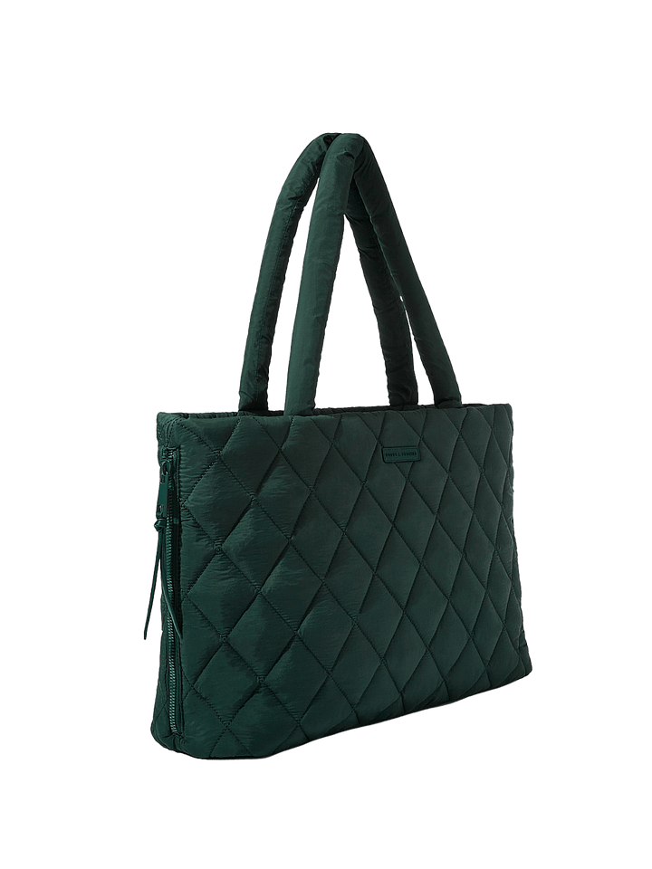 Green quilted tote bag 