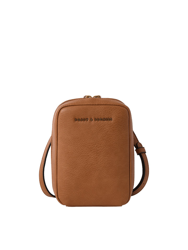 Brown vegan leather crossbody bag