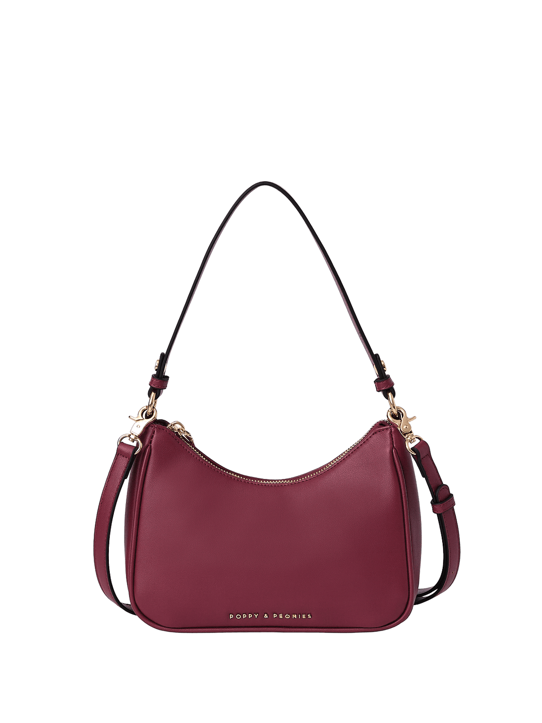 Berry coloured vegan leather shoulder bag with detachable crossbody strap