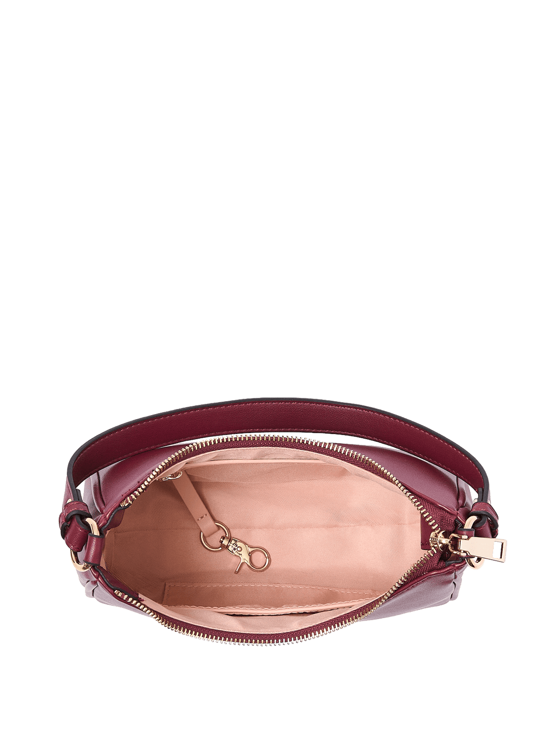 Interior of a berry coloured vegan leather shoulder bag