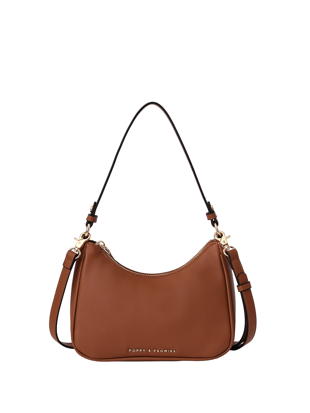Brown vegan leather shoulder bag with detachable crossbody strap
