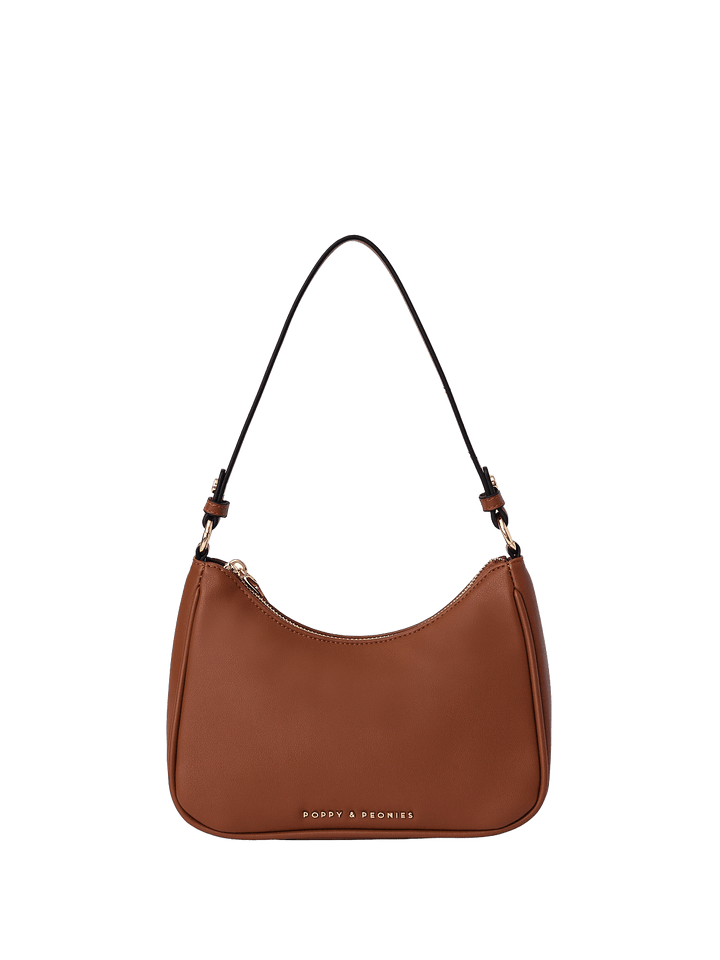 Brown vegan leather shoulder bag