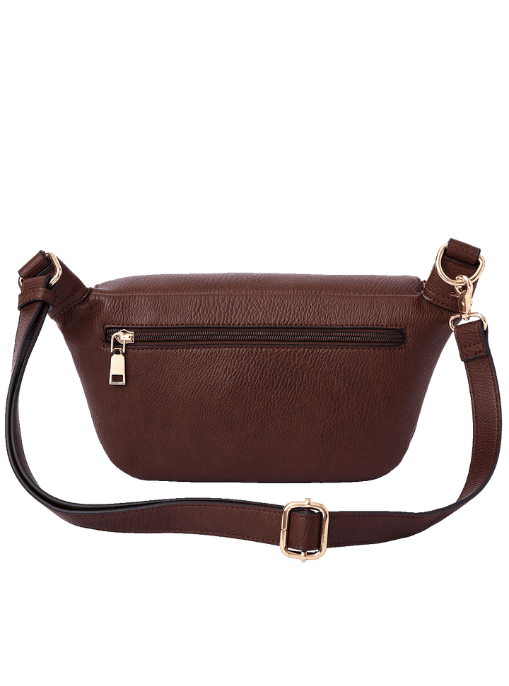 Back view of The Sidekick in Espresso with zippered pocket and adjustable strap