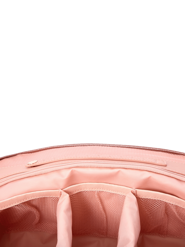 Close-up of the Sitting Pretty Cosmetic Case in Brown Floral showing interior compartments and jewelry tab