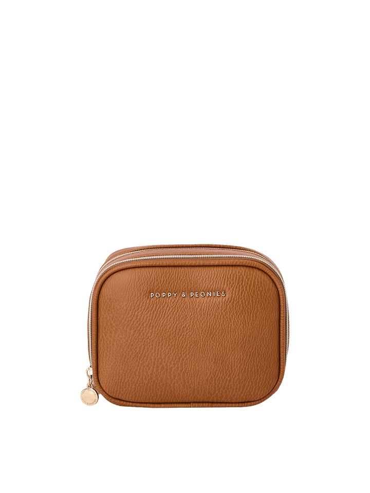 Pretty Connected Case in Cognac with dual zip compartments