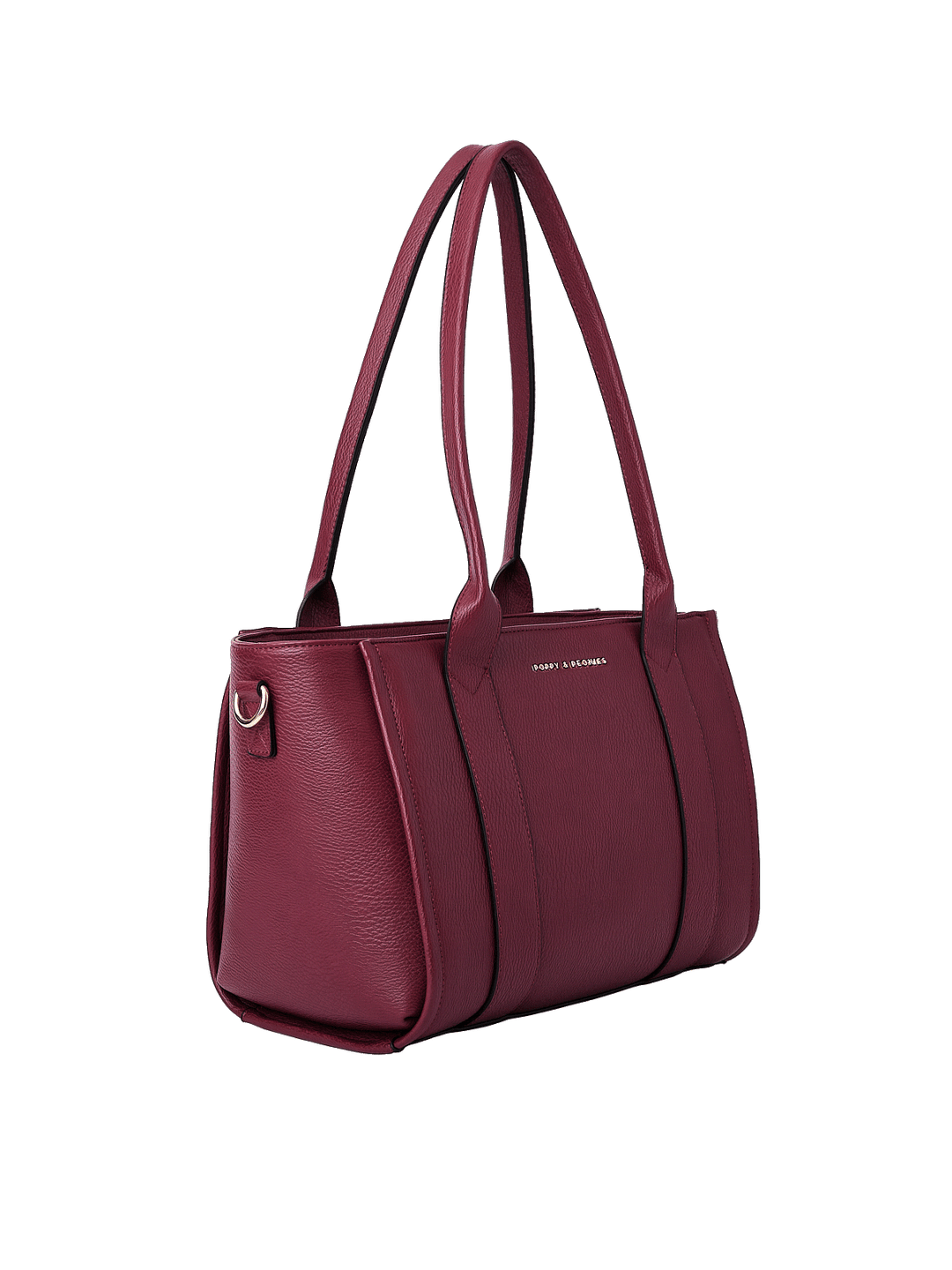 Side profile of the Small Multitasker in Berry showing spacious tote design
