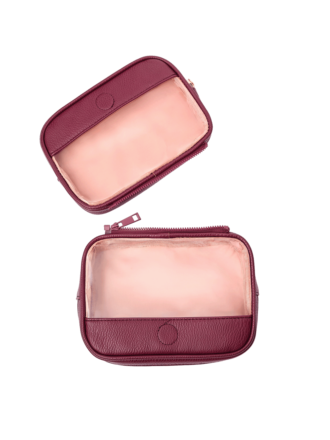 The Split Organizer in Berry with compartments separated for individual use