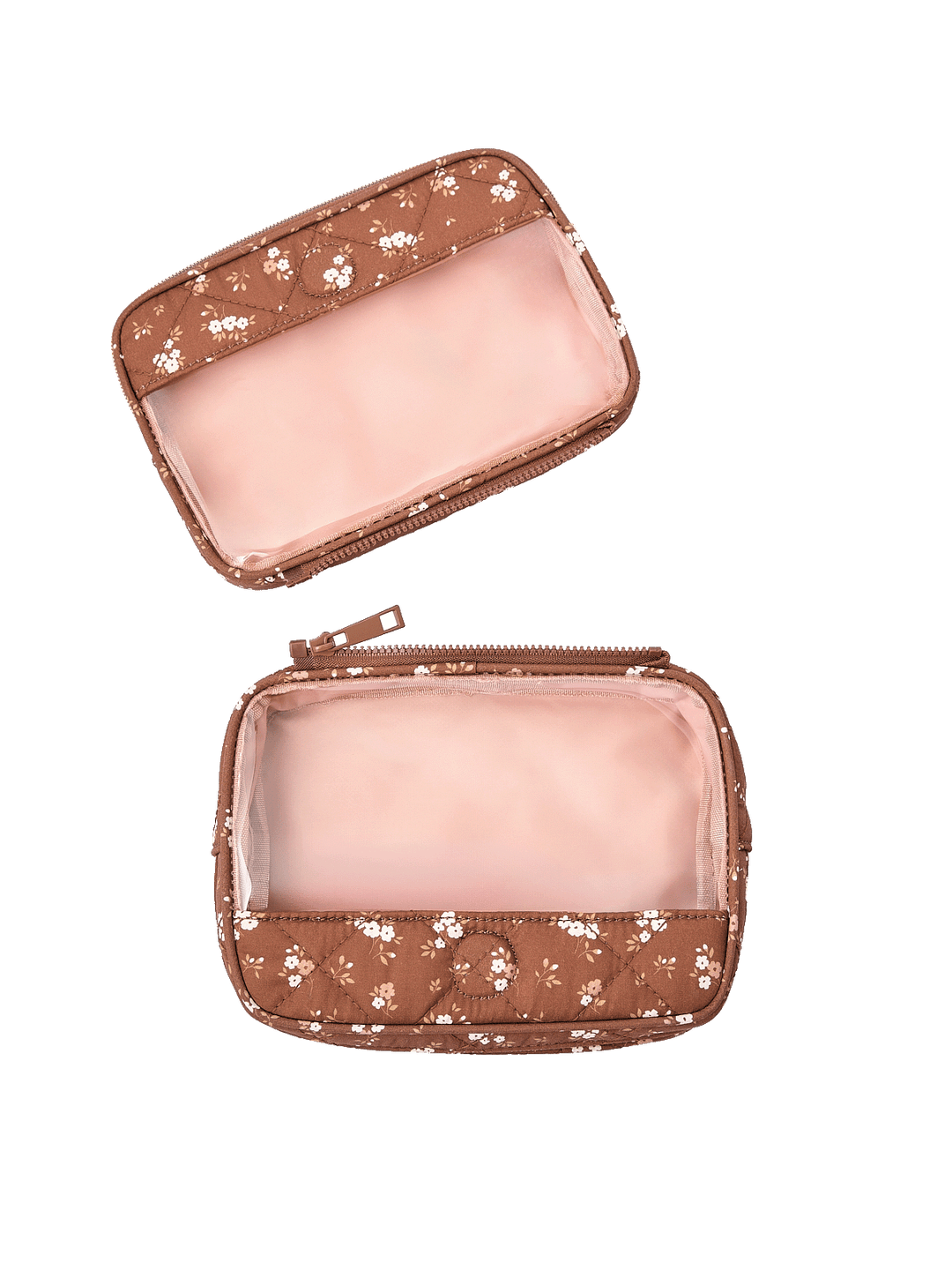 The Split Organizer in Brown Floral with compartments separated for individual use