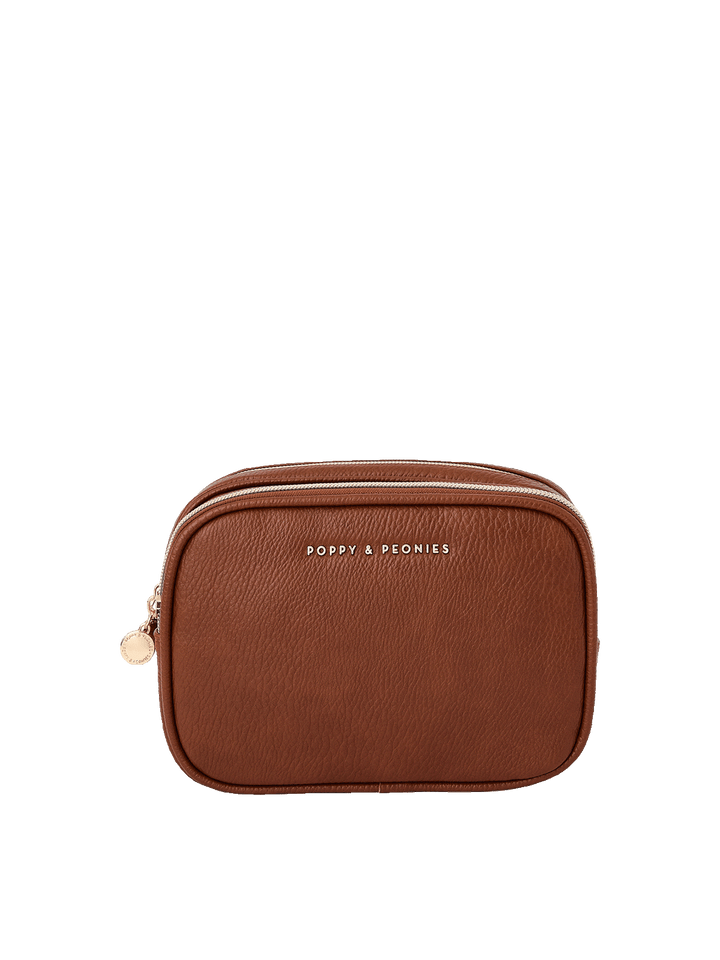 The Split Organizer in Chestnut with dual zip compartments