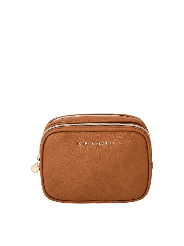 The Split Organizer in Cognac with dual zip compartments